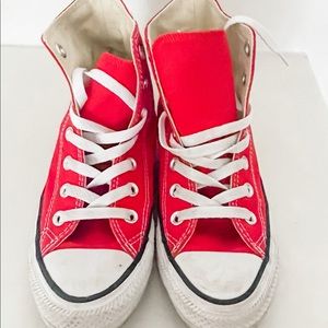 Converse Ladies HighTop Red Chuck Taylors, Size 6